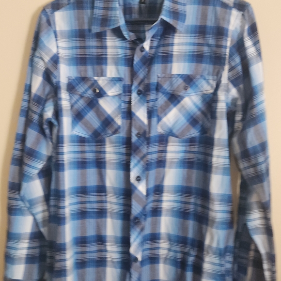 M68 Eighty Eight Blue and White Plaid Button Down Shirt - Picture 1 of 9
